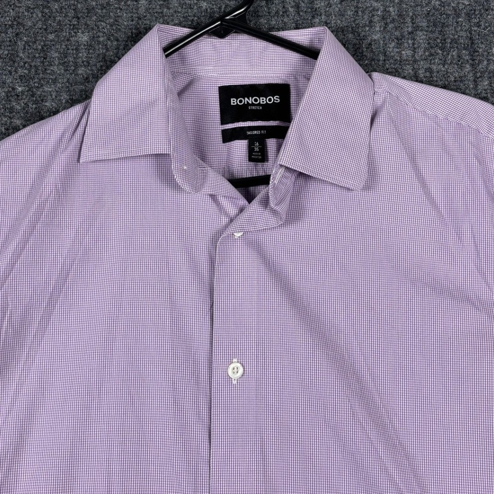 Bonobos Stretch Tailored Fit Dress Shirt Micro Gingham Purple 16 35 Mens